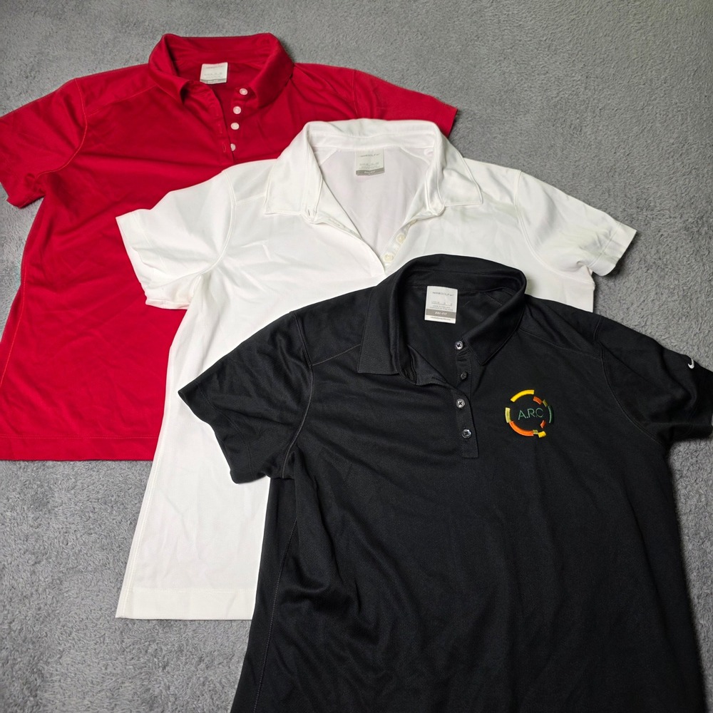 Nike Girls XL/L Golf Polo Shirts Bundle 3pc Red White Black Dri-FIT Sporty Top